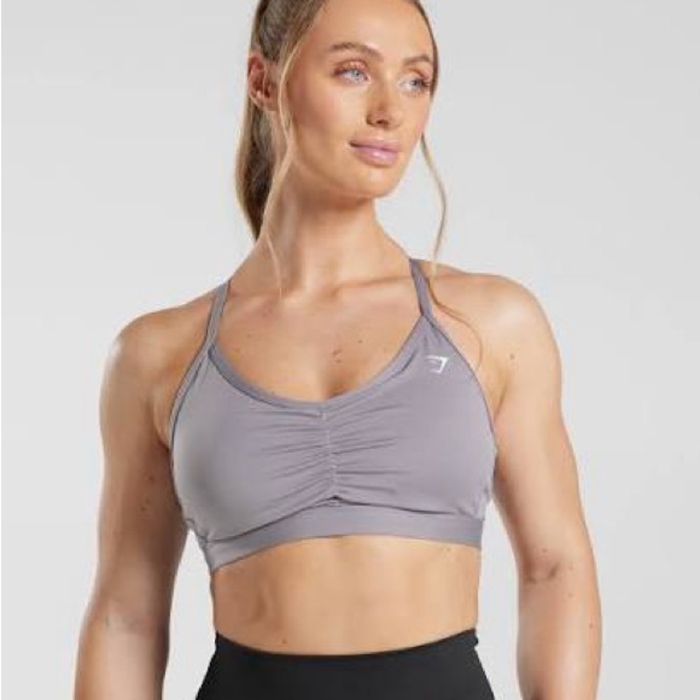 Gymshark Light Gray Ruched Strappy Sports Bra